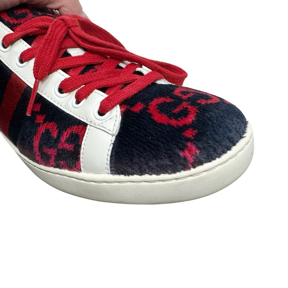 Gucci Ace GG Fabric Sneakers Navy Red Monogram Web Stripe Low Top Women’s 39 - Picture 10 of 11